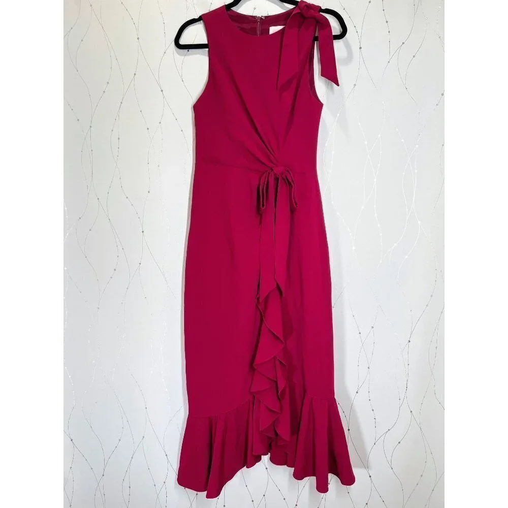 Cinq a Sept Maroon Dark Pink Nanon Tulip Midi Dress $450 - Picture 4 of 16